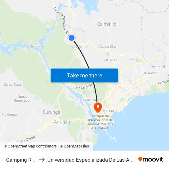 Camping Resort-R to Universidad Especializada De Las Americas (Udelas) map