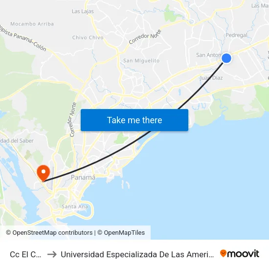 Cc El Cruce to Universidad Especializada De Las Americas (Udelas) map