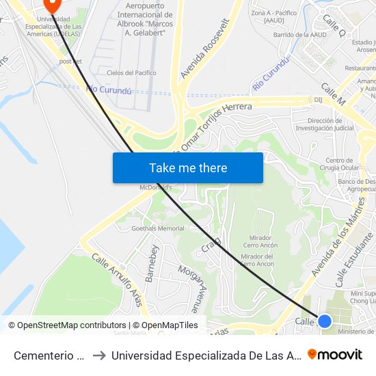 Cementerio Amador to Universidad Especializada De Las Americas (Udelas) map