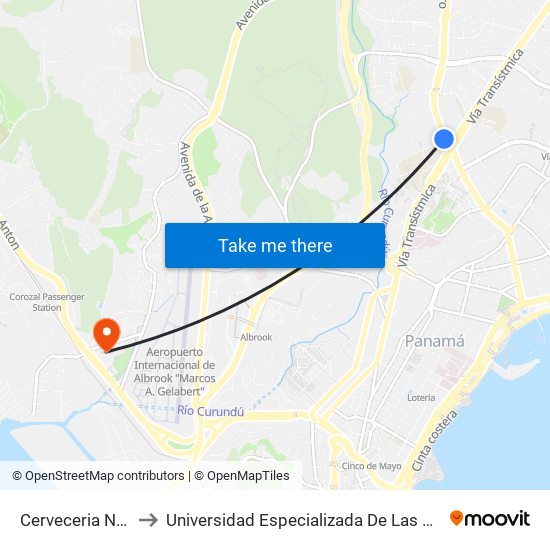 Cerveceria Nacional-I to Universidad Especializada De Las Americas (Udelas) map