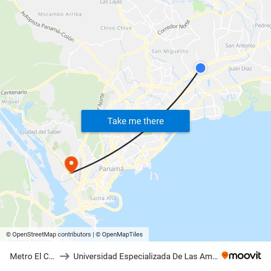 Metro El Crisol-R to Universidad Especializada De Las Americas (Udelas) map