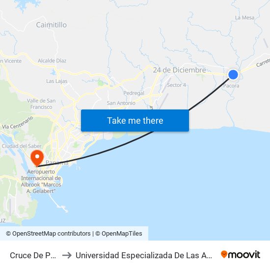 Cruce De Pacora-I to Universidad Especializada De Las Americas (Udelas) map