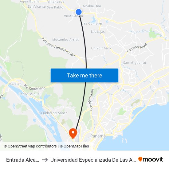 Entrada Alcalde Diaz to Universidad Especializada De Las Americas (Udelas) map