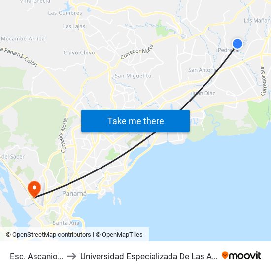 Esc. Ascanio Villalaz to Universidad Especializada De Las Americas (Udelas) map