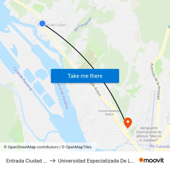 Entrada Ciudad Del Saber-R to Universidad Especializada De Las Americas (Udelas) map