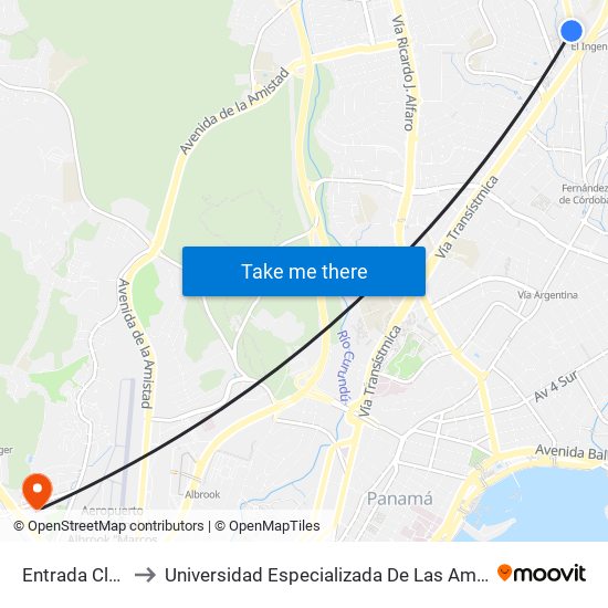 Entrada Club X-R to Universidad Especializada De Las Americas (Udelas) map