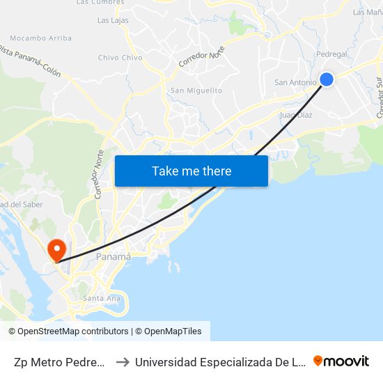 Zp Metro Pedregal - Bahía 03 to Universidad Especializada De Las Americas (Udelas) map