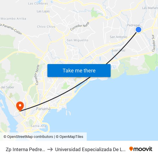 Zp Interna Pedregal - Bahía 1 to Universidad Especializada De Las Americas (Udelas) map