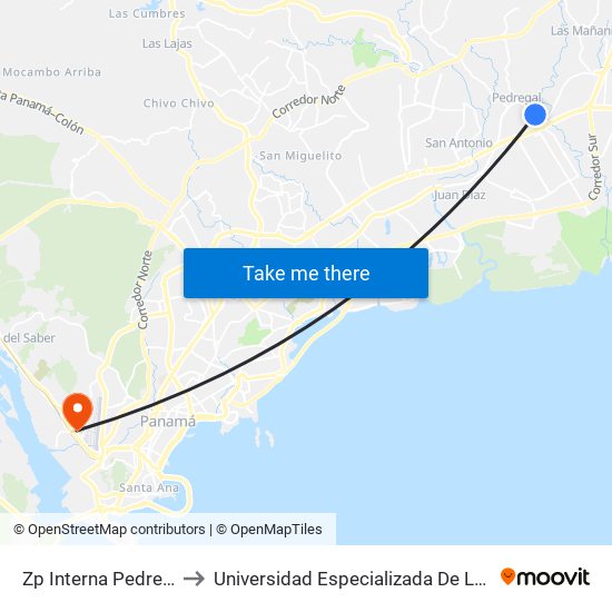 Zp Interna Pedregal - Bahía 2 to Universidad Especializada De Las Americas (Udelas) map