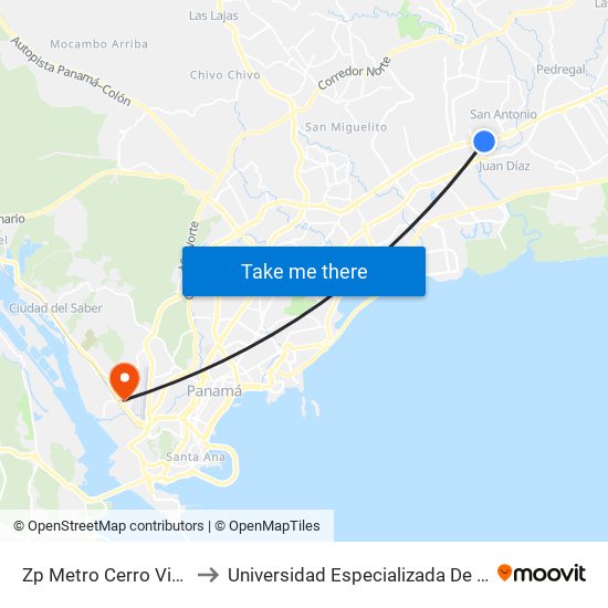 Zp Metro Cerro Viento-R - Bahía 1 to Universidad Especializada De Las Americas (Udelas) map