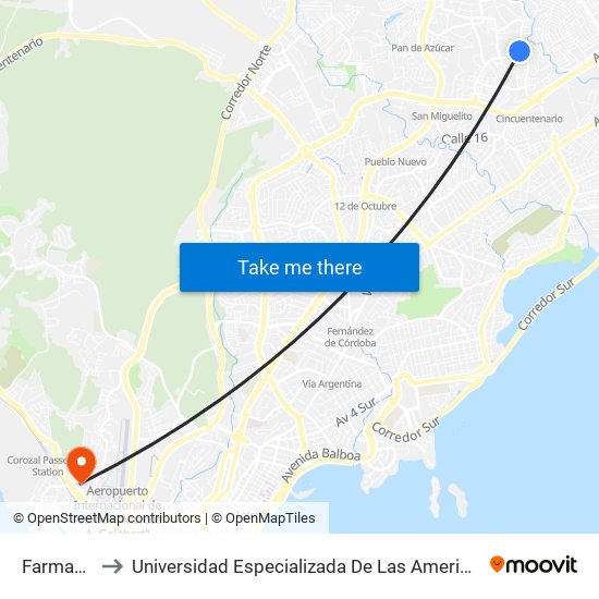 Farmanet-I to Universidad Especializada De Las Americas (Udelas) map