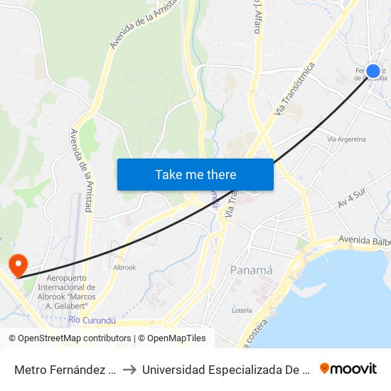 Metro Fernández De Córdoba-R to Universidad Especializada De Las Americas (Udelas) map