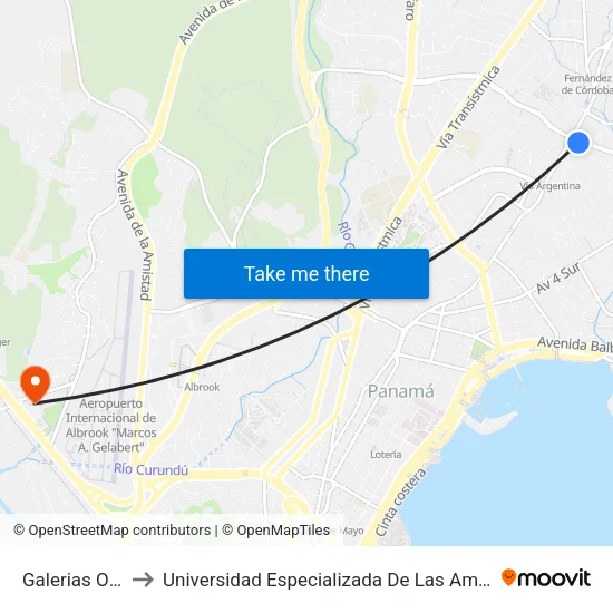 Galerias Obarrio to Universidad Especializada De Las Americas (Udelas) map