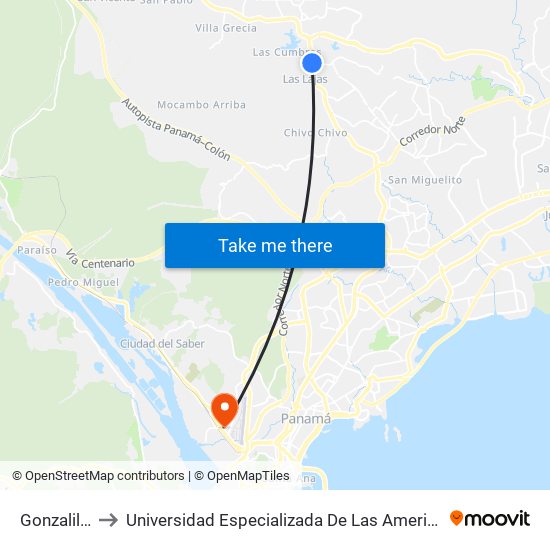 Gonzalillo-R to Universidad Especializada De Las Americas (Udelas) map