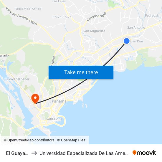 El Guayacan-I to Universidad Especializada De Las Americas (Udelas) map