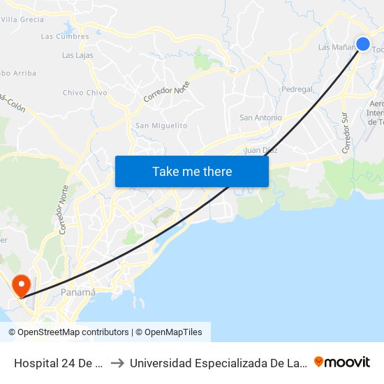 Hospital 24 De Diciembre-I to Universidad Especializada De Las Americas (Udelas) map