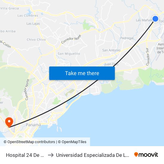 Hospital 24 De Diciembre-R to Universidad Especializada De Las Americas (Udelas) map