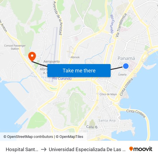 Hospital Santo Tomas to Universidad Especializada De Las Americas (Udelas) map