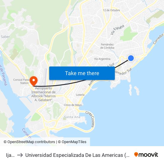 Ija-R to Universidad Especializada De Las Americas (Udelas) map