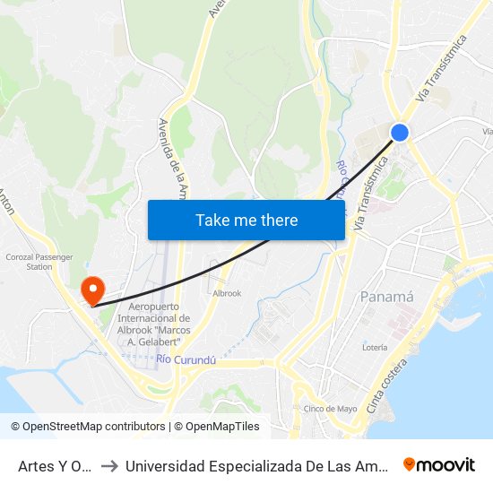 Artes Y Oficios to Universidad Especializada De Las Americas (Udelas) map