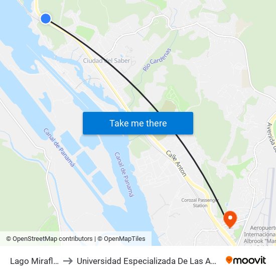 Lago Miraflores-R to Universidad Especializada De Las Americas (Udelas) map
