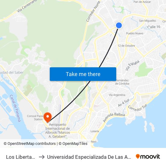 Los Libertadores-I to Universidad Especializada De Las Americas (Udelas) map