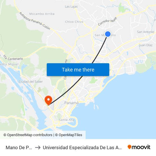 Mano De Piedra-I to Universidad Especializada De Las Americas (Udelas) map