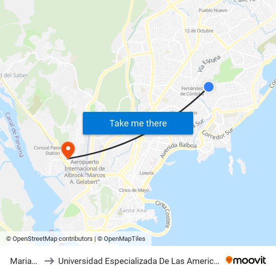 Marianela to Universidad Especializada De Las Americas (Udelas) map