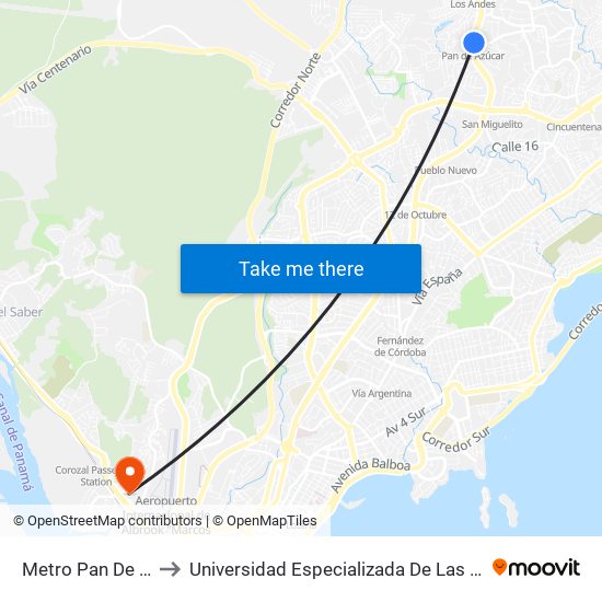 Metro Pan De Azúcar-R to Universidad Especializada De Las Americas (Udelas) map