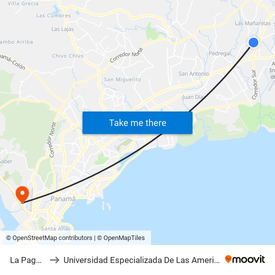 La Pagoda-I to Universidad Especializada De Las Americas (Udelas) map