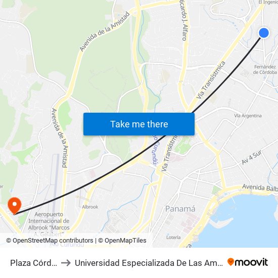 Plaza Córdoba-R to Universidad Especializada De Las Americas (Udelas) map