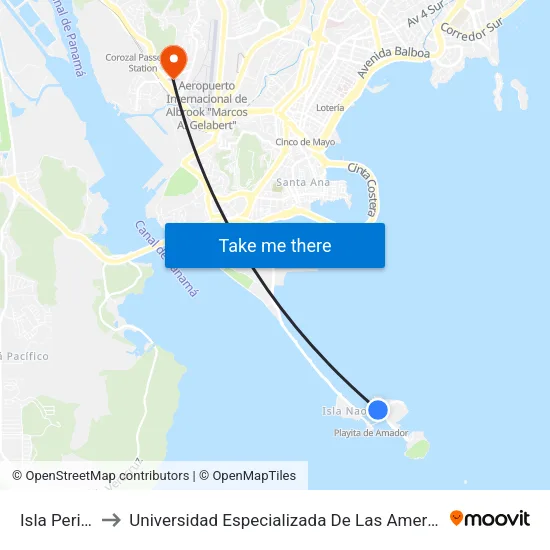 Isla Perico-R to Universidad Especializada De Las Americas (Udelas) map