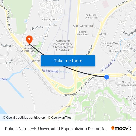 Policia Nacional-R to Universidad Especializada De Las Americas (Udelas) map