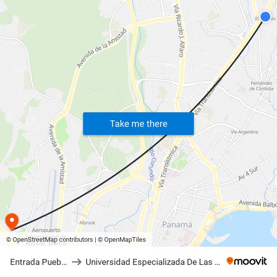 Entrada Pueblo Nuevo to Universidad Especializada De Las Americas (Udelas) map