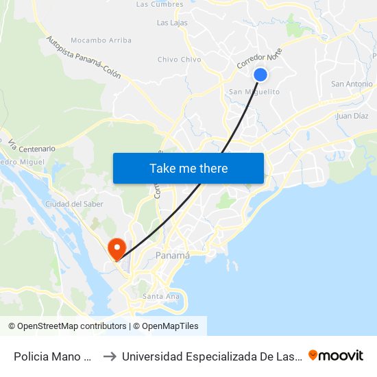 Policia Mano De Piedra-I to Universidad Especializada De Las Americas (Udelas) map
