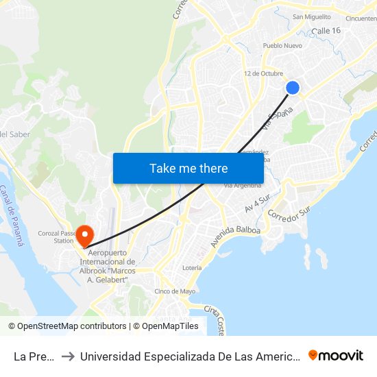 La Prensa to Universidad Especializada De Las Americas (Udelas) map