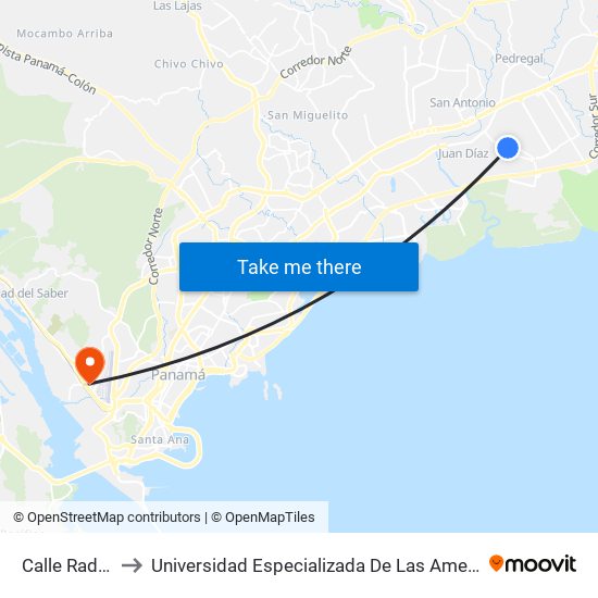 Calle Radial J-I to Universidad Especializada De Las Americas (Udelas) map