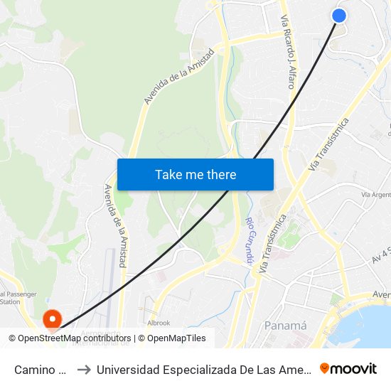 Camino Real-I to Universidad Especializada De Las Americas (Udelas) map