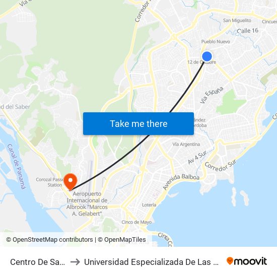 Centro De Salud Roux to Universidad Especializada De Las Americas (Udelas) map