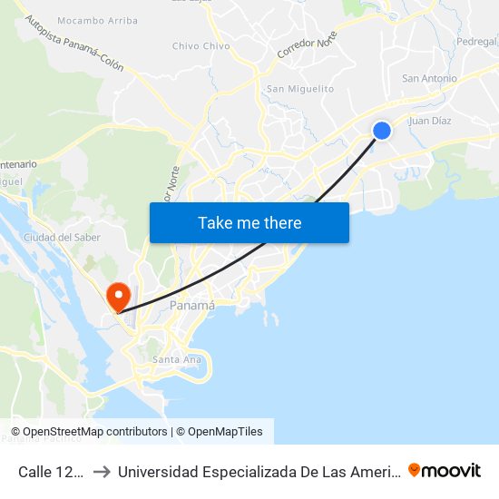 Calle 125a-R to Universidad Especializada De Las Americas (Udelas) map