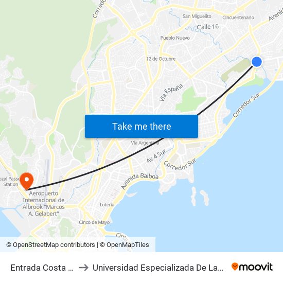 Entrada Costa Del Este-R to Universidad Especializada De Las Americas (Udelas) map