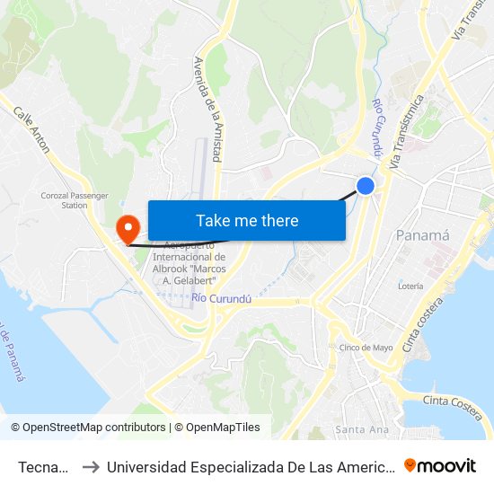 Tecnasa-R to Universidad Especializada De Las Americas (Udelas) map