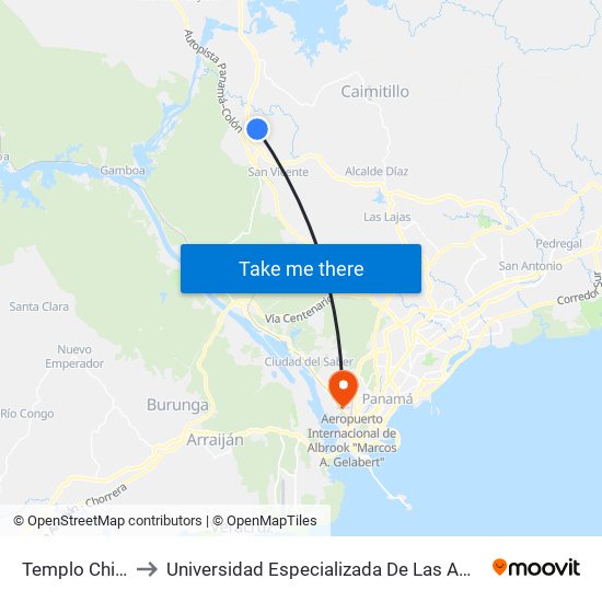 Templo Chilibre-R to Universidad Especializada De Las Americas (Udelas) map