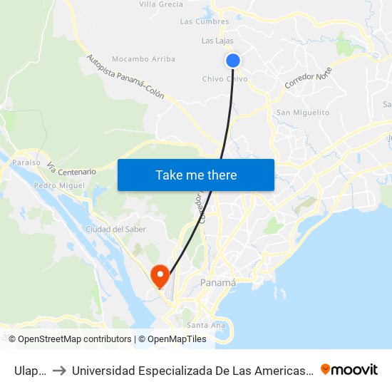 Ulaps-I to Universidad Especializada De Las Americas (Udelas) map