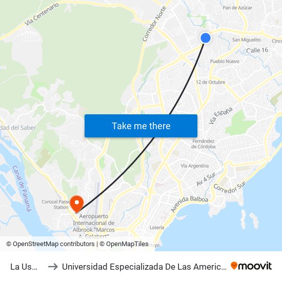 La Usma-R to Universidad Especializada De Las Americas (Udelas) map