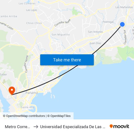 Metro Corredor Sur-I to Universidad Especializada De Las Americas (Udelas) map