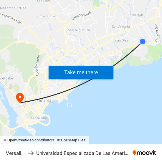 Versalles-R to Universidad Especializada De Las Americas (Udelas) map