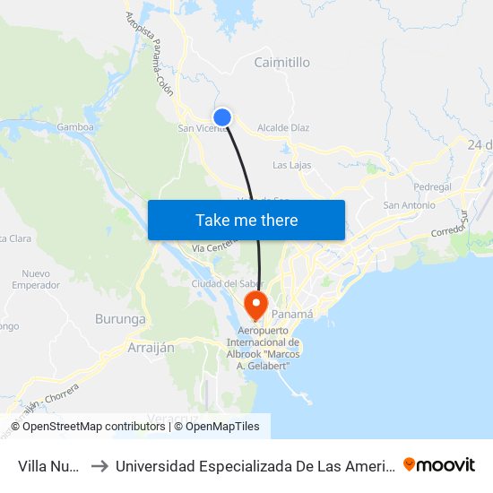 Villa Nueva-I to Universidad Especializada De Las Americas (Udelas) map