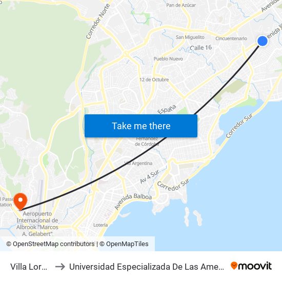 Villa Lorena-R to Universidad Especializada De Las Americas (Udelas) map