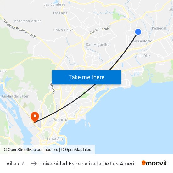 Villas Real-I to Universidad Especializada De Las Americas (Udelas) map
